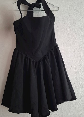 Siyah Drapeli Mini Straplez Gotik Elbise