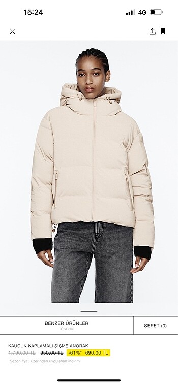 Zara Zara kauçuk kaplama şişme anorak mont