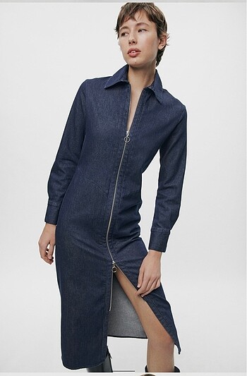 Zara Zara fermuarlı denim kot elbise