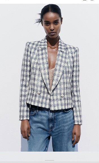 xs Beden Zara parıltılı iplikli kareli blazer ceket