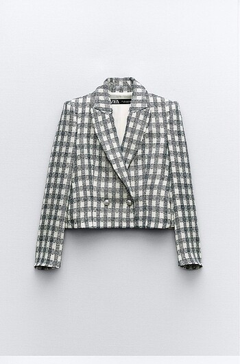 xs Beden lacivert Renk Zara parıltılı iplikli kareli blazer ceket