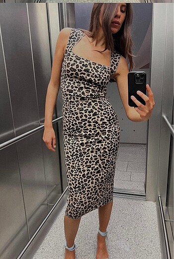 Zara leopar streç triko etek