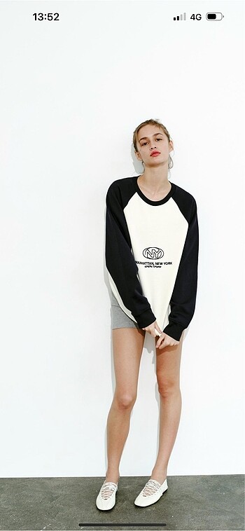 Zara slogan işlemeli sweatshirt - Görsel 7