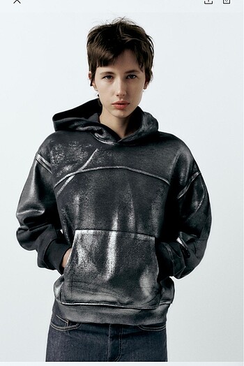 Zara metalik kapüşonlu sweatshirt - Görsel 3