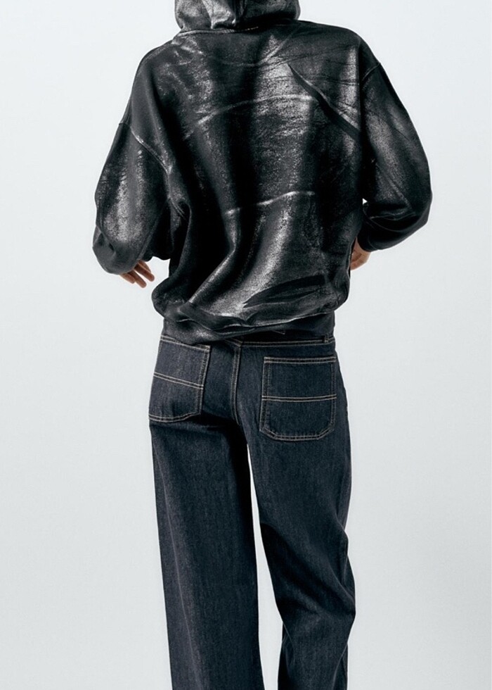 Zara metalik kapüşonlu sweatshirt - Görsel 5