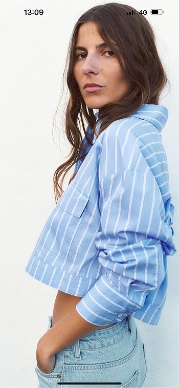 Zara çizgili crop gömlek - Görsel 3