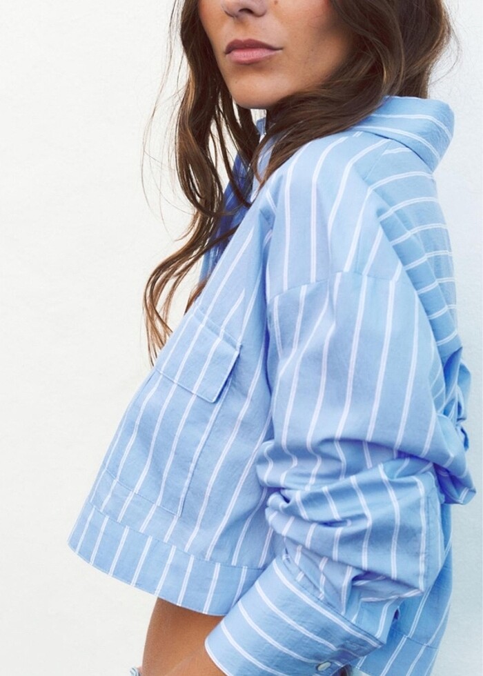 Zara çizgili crop gömlek - Görsel 3