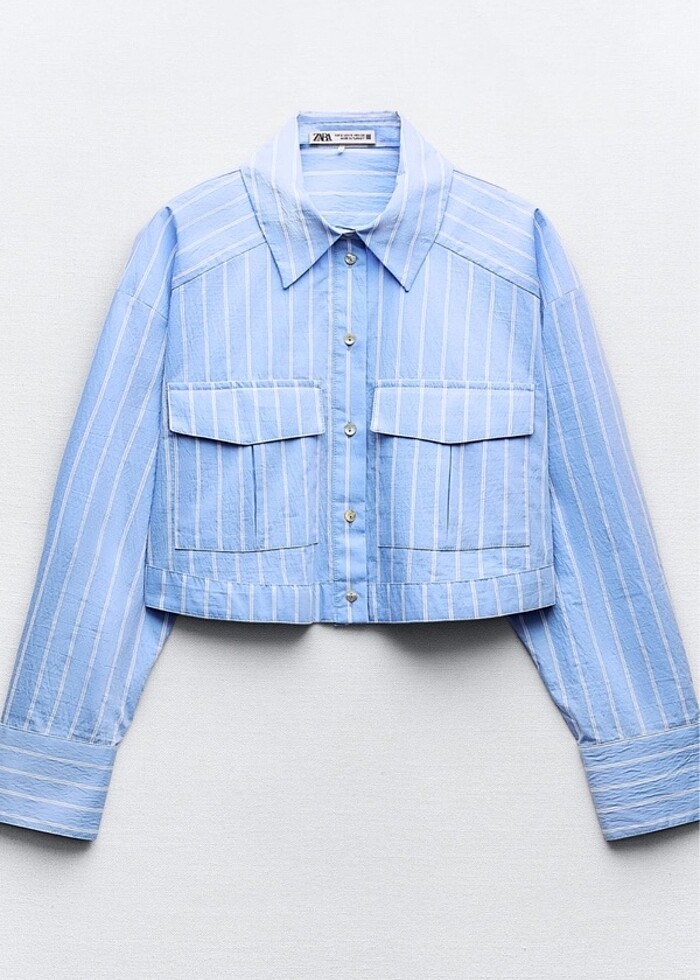 Zara çizgili crop gömlek - Görsel 5