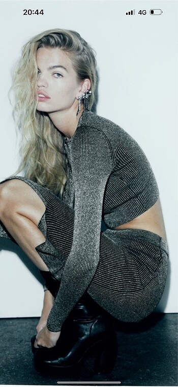 Zara gümüş parıltılı simli triko kalem etek - Görsel 4