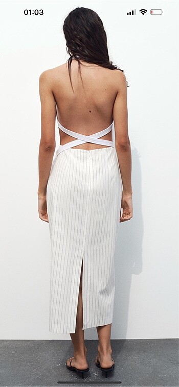Zara halter yaka gabardin midi elbise - Görsel 5