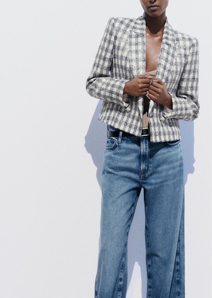 Zara parıltılı iplikli kareli blazer - Görsel 2