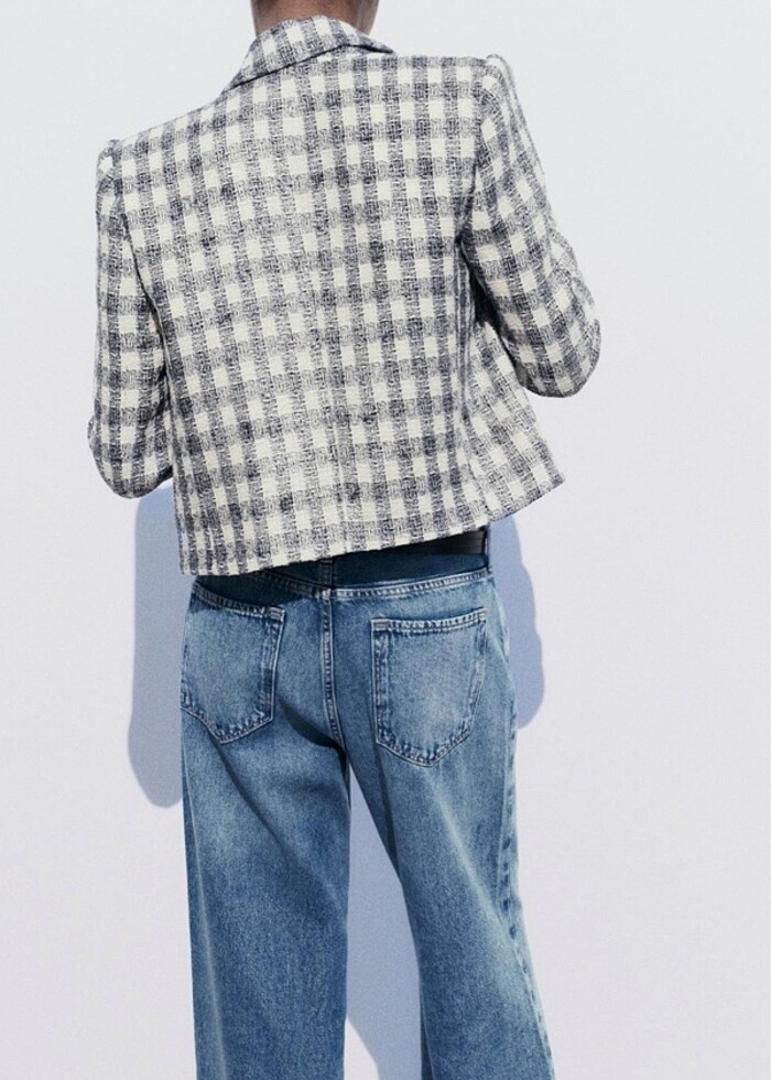 Zara parıltılı iplikli kareli blazer - Görsel 5