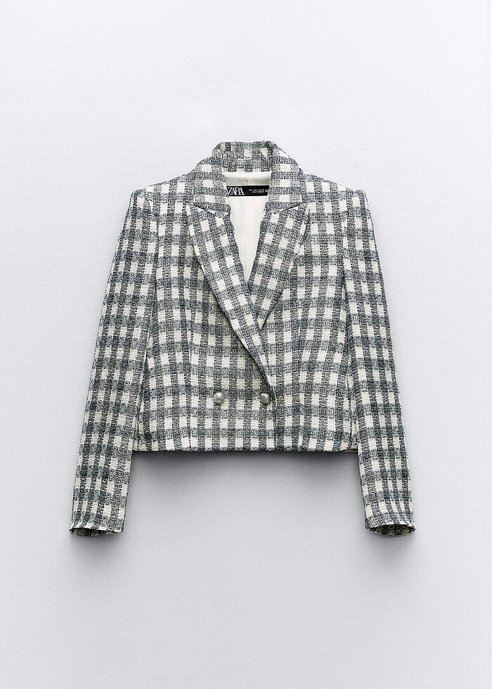 Zara parıltılı iplikli kareli blazer - Görsel 4