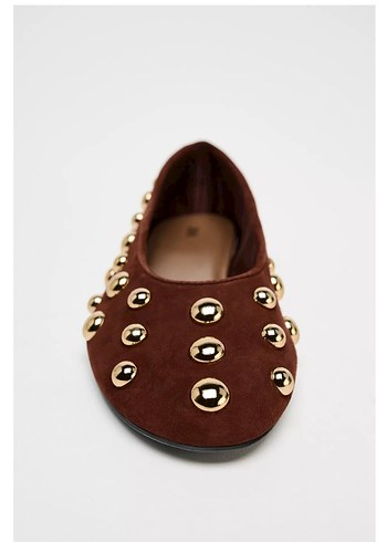 Zara Kahverengi Süet zımbalı çıt çıtlı babet - Görsel 3