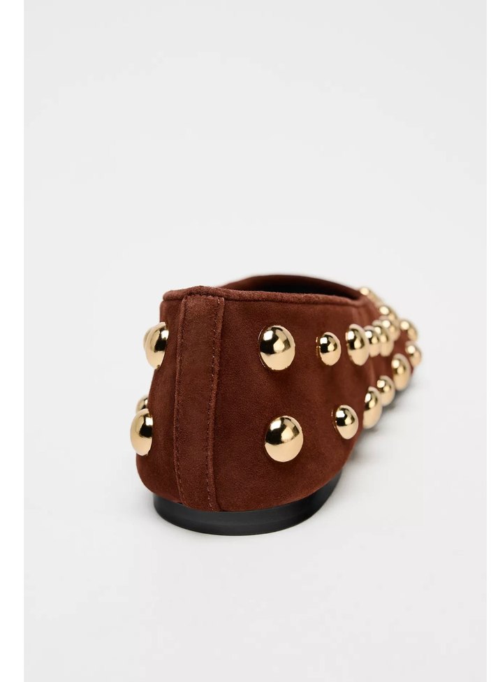 Zara Kahverengi Süet zımbalı çıt çıtlı babet - Görsel 5