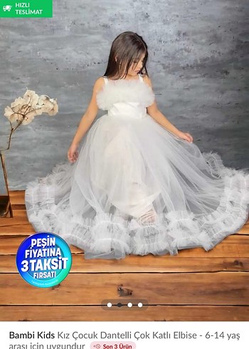 Bambi Kids Kız Çocuk Dantelli Çok Katlı Beyaz Elbise
