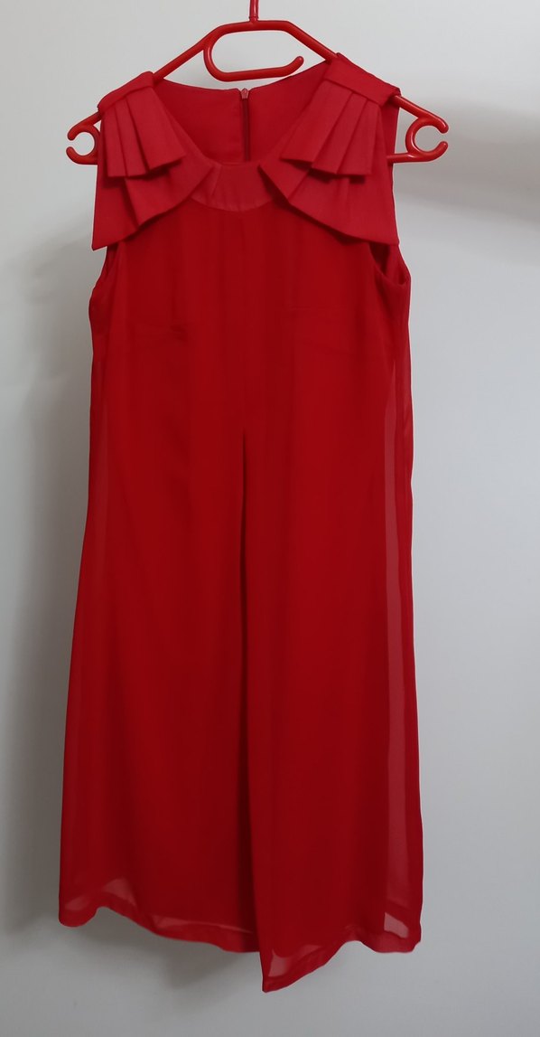 Kırmızı Fırfırlı Midi Elbise - Görsel 5