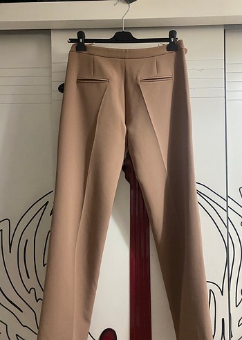 38 Beden camel Renk Bej Kemerli Kadın Kumaş Pantolon