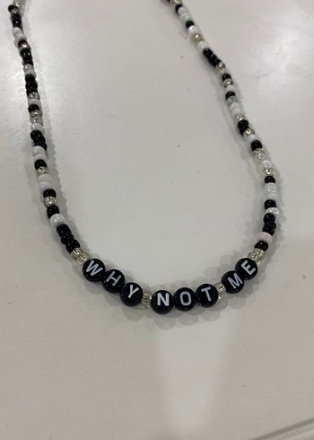 Beyaz Siyah Boncuklu Midi Kolye - Görsel 2