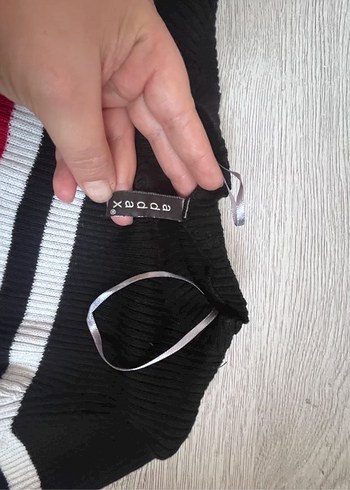 Çizgili Siyah Triko Kadın Kazak - Görsel 2