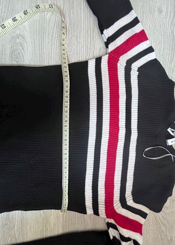 Çizgili Siyah Triko Kadın Kazak - Görsel 4