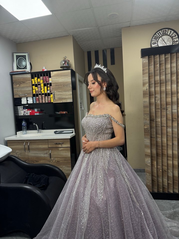 Simli İşlemeli Straplez Uzun Abiye Elbise - Görsel 2