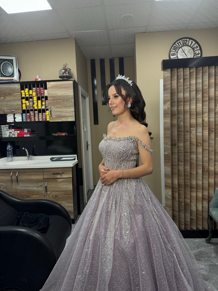 Simli İşlemeli Straplez Uzun Abiye Elbise - Görsel 4