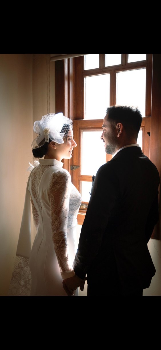 Vintage Beyaz Uzun Kollu Dantel Gelinlik - Görsel 2