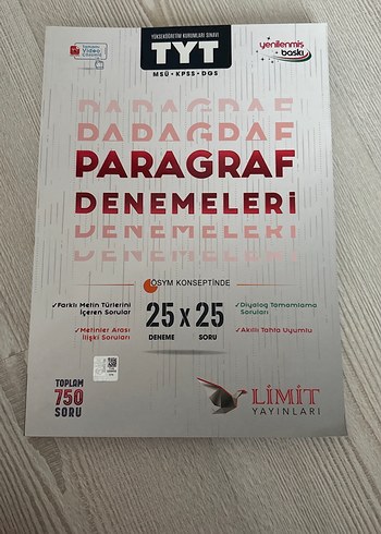 TYT Paragraf Denemeleri 750 Soru Limit Yayınları