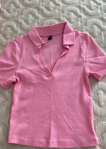 Koton Pembe ve beyaz V Yaka Kısa KolluTişört