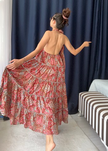 Zara Pembe Straplez Bohem Uzun Elbise