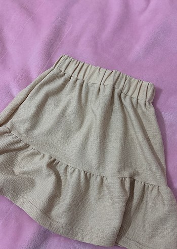 Bej Keten Mini Etek Fırfırlı - Görsel 3