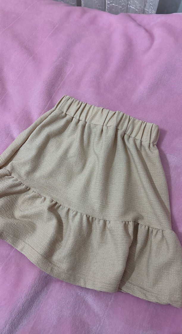 Bej Keten Mini Etek Fırfırlı - Görsel 3