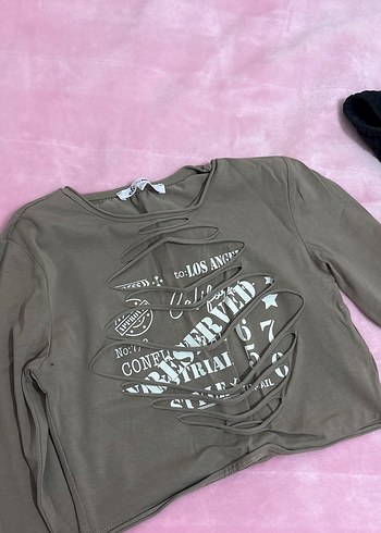 Kızlar için Kahverengi Baskılı Uzun Kollu Tişört - Görsel 2