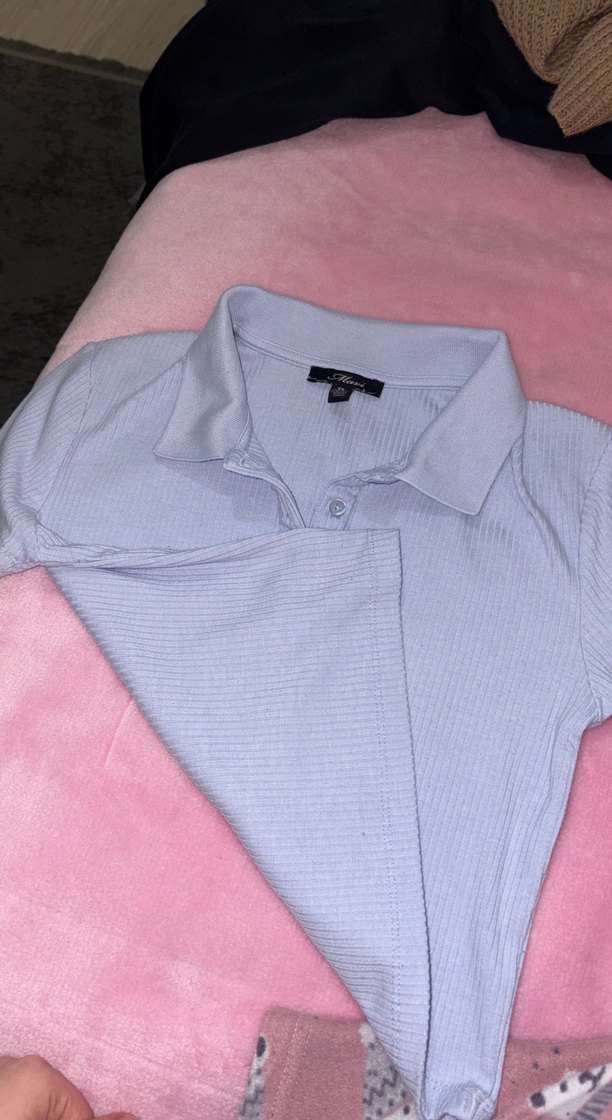 Bebek Mavisi Düğmeli Polo Tişört - Görsel 2