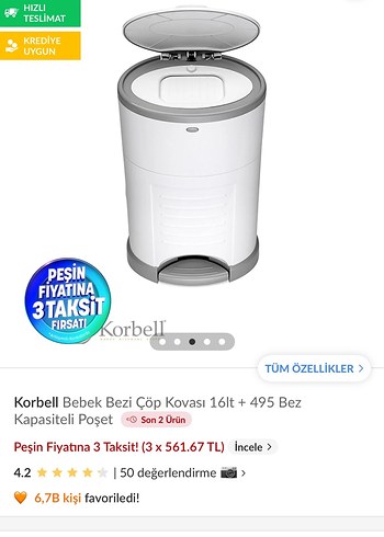 Korbell Bebek Bezi Çöp Kovası Sistemi - Görsel 3