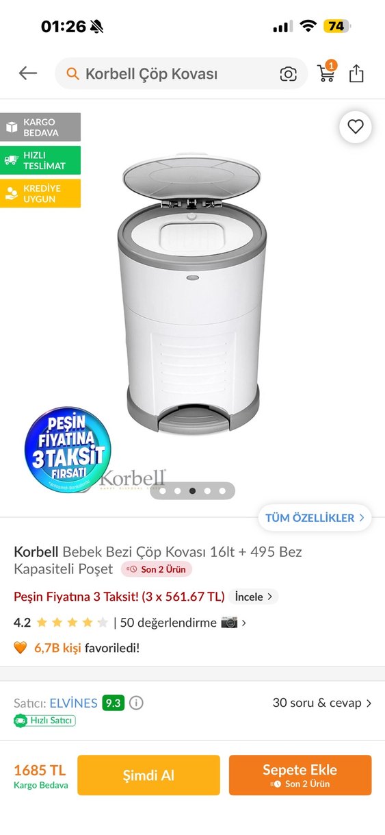 Korbell Bebek Bezi Çöp Kovası Sistemi - Görsel 3