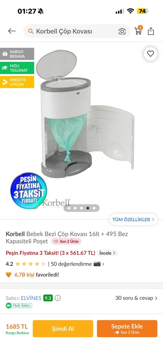 Korbell Bebek Bezi Çöp Kovası Sistemi - Görsel 2