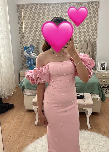 Pembe Straplez Uzun Abiye Elbise
