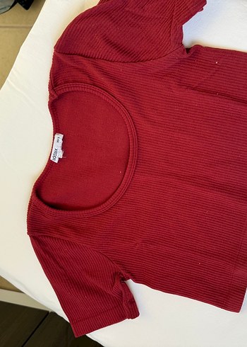 Bordo Kısa Kollu Crop Top