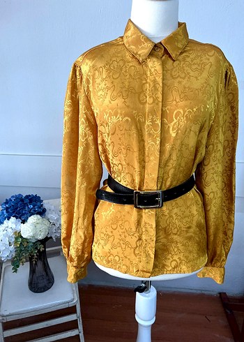 Orjinal C&A Marka Vintage Altın Jakarlı Gömlek