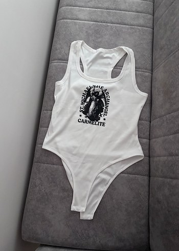 Baskılı Beyaz Sıfır Kollu Bodysuit