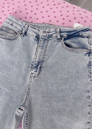 l Beden Mavi Bağcıklı Bol Kesim Midi Denim Pantolon