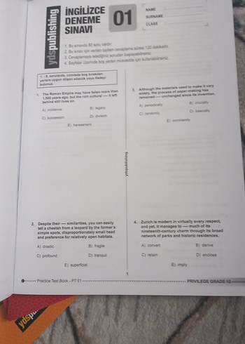  Privilege Grade 12 Sınav Hazırlık Kitapları