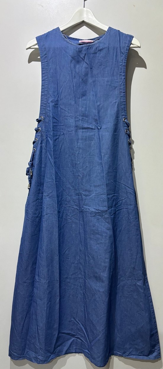 Mavi Kot Midi Bohem Salaş Elbise - Görsel 2