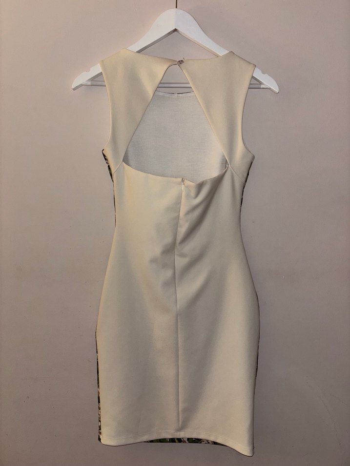 Beyaz Yaprak Desenli Midi Elbise - Görsel 2