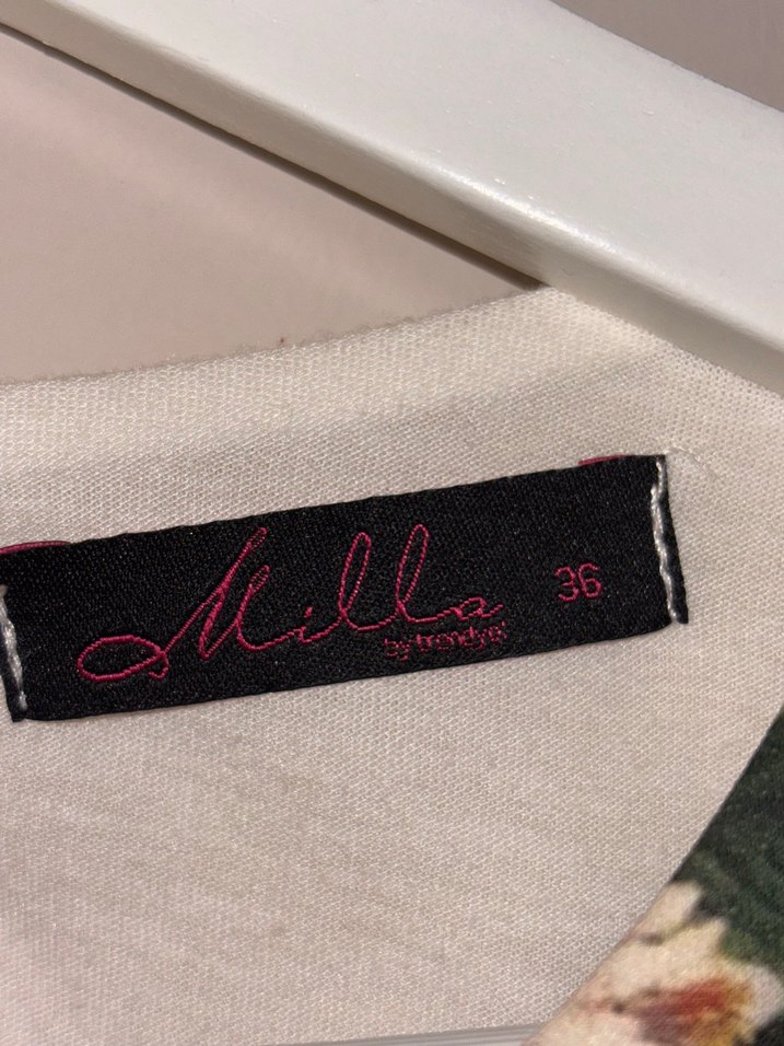 Beyaz Yaprak Desenli Midi Elbise - Görsel 3