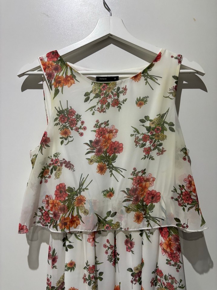 Çiçek Desenli Beyaz Uzun Bohem Elbise - Görsel 3