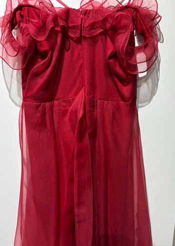 Kırmızı Fırfırlı Uzun Askılı Kadın Elbise - Görsel 5