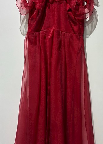 Kırmızı Fırfırlı Uzun Askılı Kadın Elbise - Görsel 3